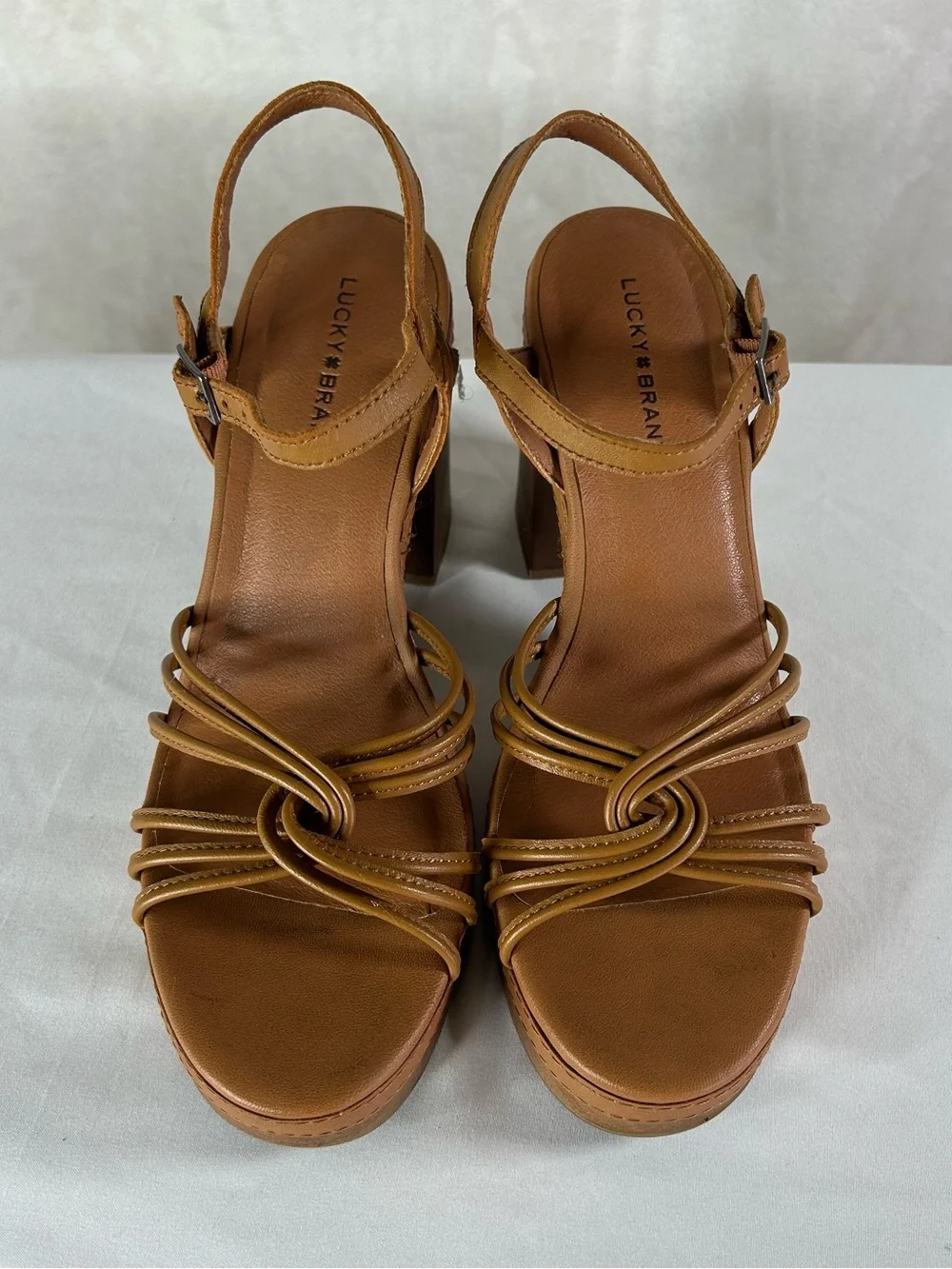Lucky Brand Tan Strappy Platform Block Heel Sandals - Picture 2 of 5